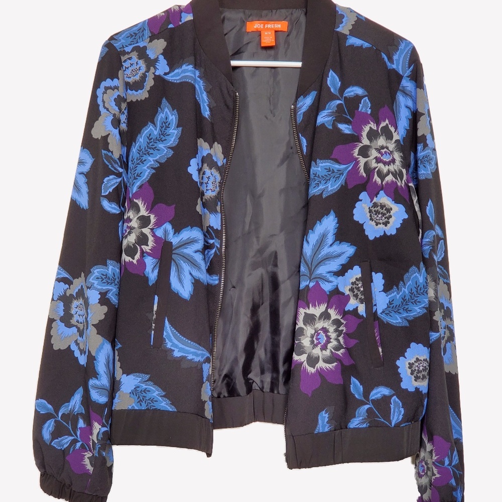 Joe Fresh - Black, Floral Bomber Zip Jacket - M